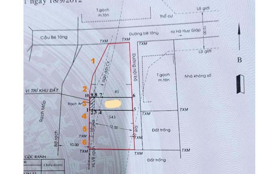 Bán đất Hà Huy Giáp Phường Thạnh Lộc Q. 12, 6 lô liền kề, giá giảm còn 10.x tỷ